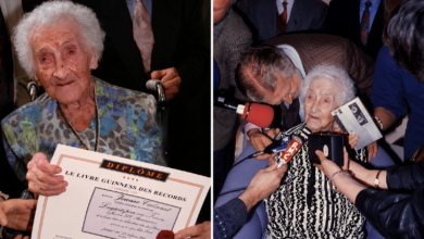 Jeanne Calment im hohen Alter bei einem öffentlichen Auftritt