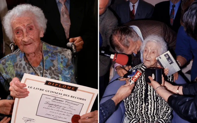 Jeanne Calment im hohen Alter bei einem öffentlichen Auftritt