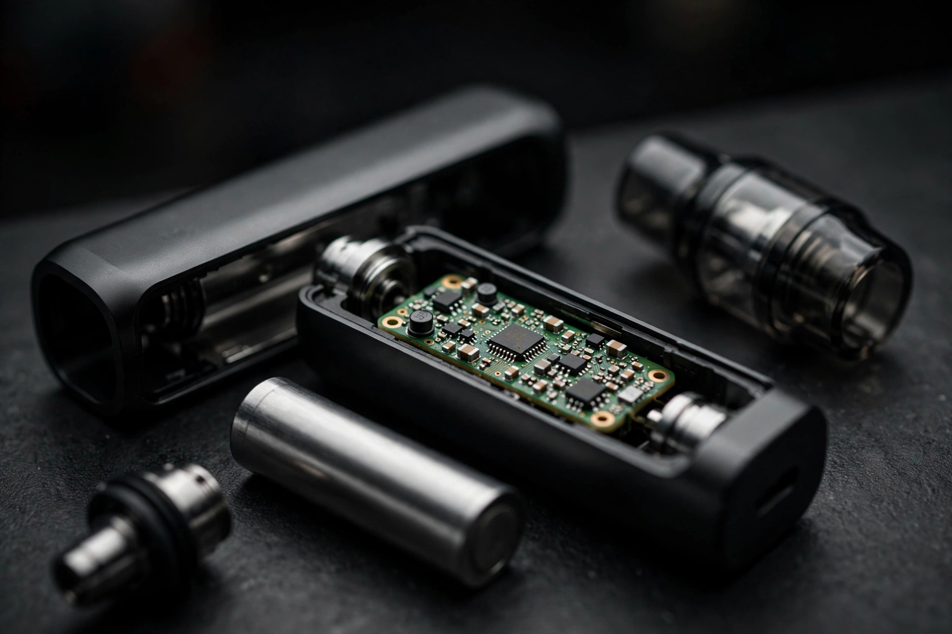 Vape-Chip – elektronische Steuerung im geöffneten Vape-Gerät